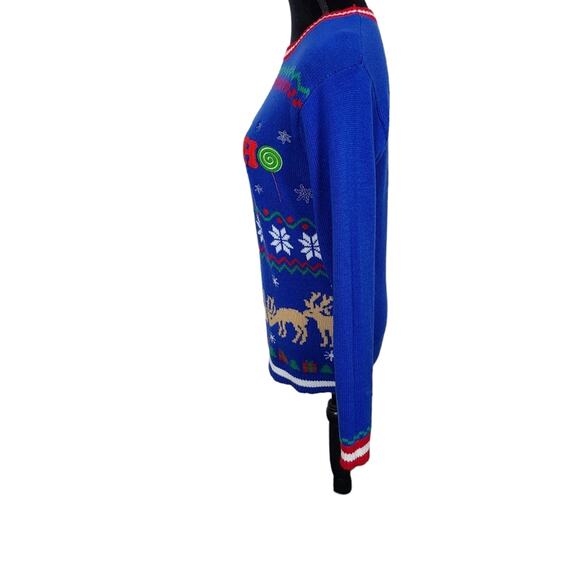 Jolly Sweaters Womens S Blue Holiday Ugly Sweater Christmas Party Reindeer Knit - Picture 11 of 12